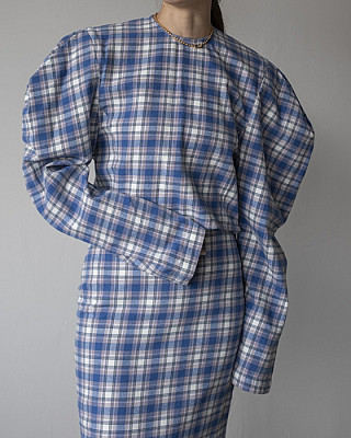 HOLIDAY / CHECK PUFF SLEEVE BLOUSE