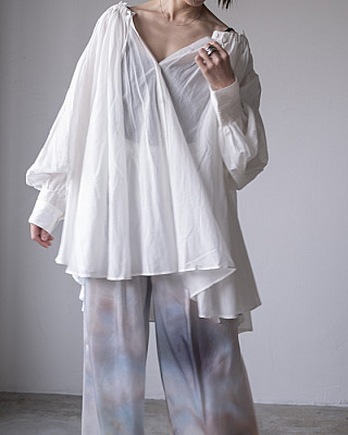 crinkle crinkle crinkle / sheer gather volume blouse|WHITE