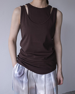 BISOWN / COTTON CIRCULAR RIB LAYERED TANKTOP