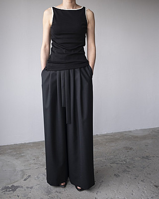 ENFOLD / TUCK WIDE-PANTS (Black)