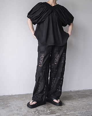 Crinkle Crinkle Crinkle/ patchwork embroidery pants