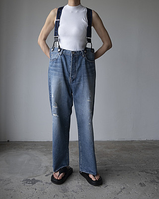 HOLIDAY/DAMAGE DENIM SUSPENDER PANTS(LIGHT INDIGO)