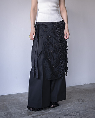 crinkleecrinkleecrinkle/ frill rayon shantung apron skirt