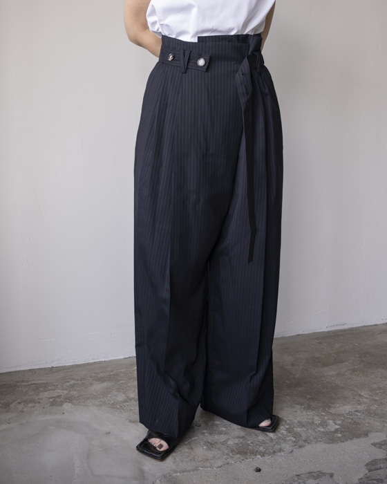 VONIQUE / ENFOLD / BELT STRIPE WIDE-STRAIGHT TROUSERS