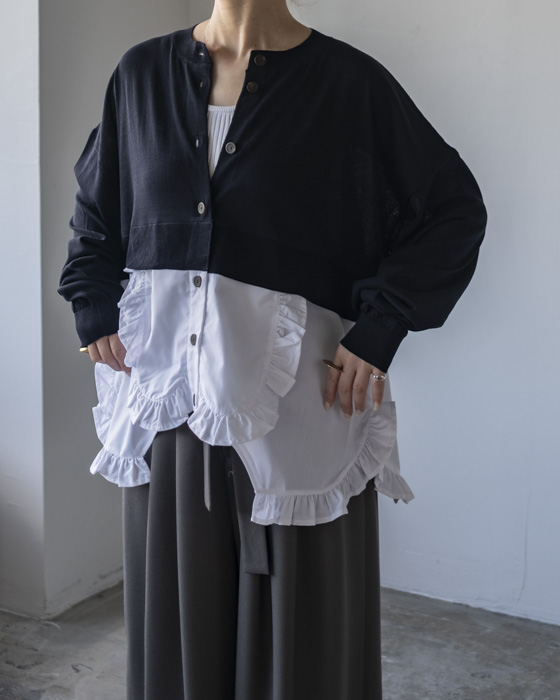 トップス ENFOLD FRILL-BOTTOM CARDIGAN VONIQUE / enfold /FRILL-BOTTOM CARDIGAN (Navy)