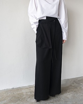 ENFOLD/ BELT WIDE ASYMMETRY-TROUSERS