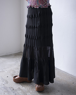 OPEN SESAME CLUB / sheer flow 2way skirt / BLACK