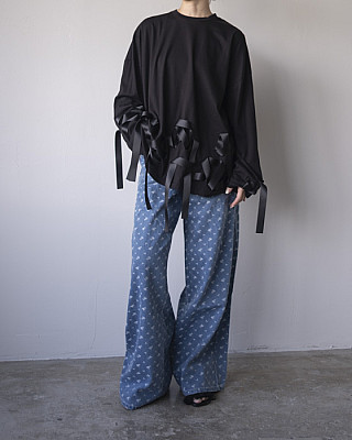YUHAN WANG/ floral jacquard denim trousers