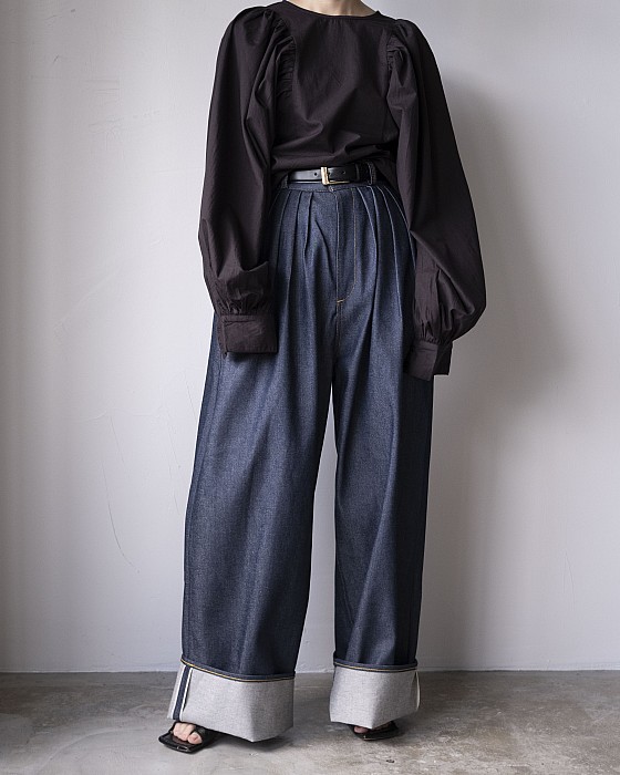 VONIQUE / SEA/ 藍染 4XL WIDE DENIM PANTS