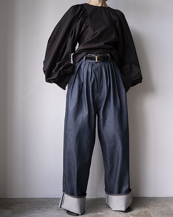 VONIQUE / SEA/ 藍染 4XL WIDE DENIM PANTS