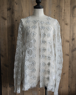viild / tulle embroidery 2way cardigan (White)
