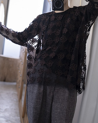viild / tulle embroidery 2way cardigan (black)