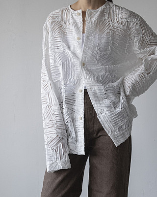 villd / tape embroidery shirt (white)