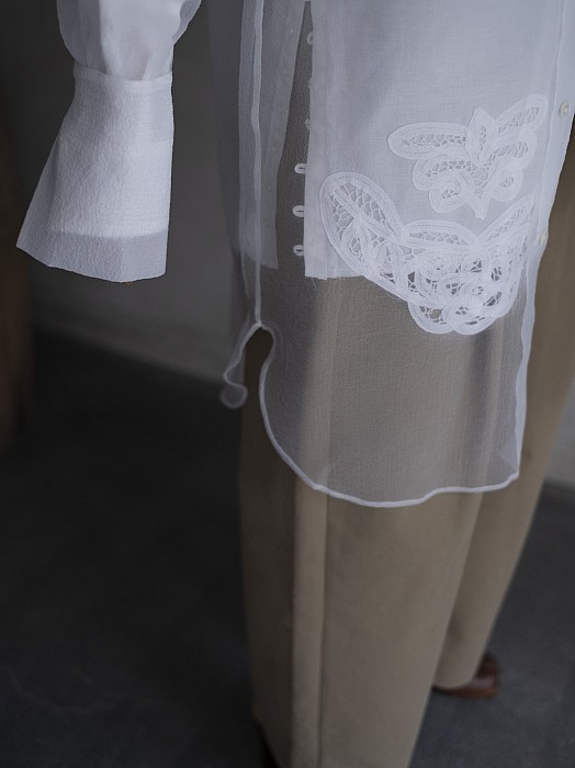PERD/ organdy no-collar shirt (white)