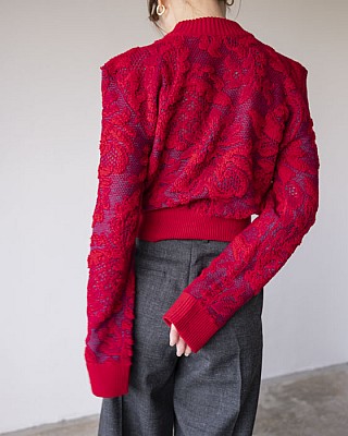 PHOTOCOPIEU/ SQUARE SHOULDER LACE JACQUARD SWEATER