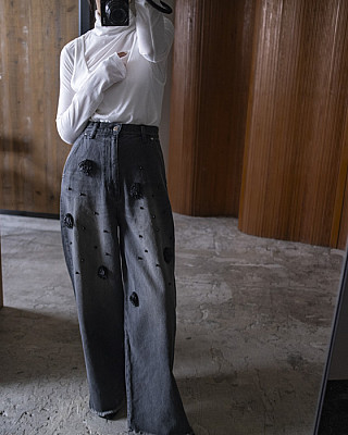 opensesameclub/ Beaded Wide Denim