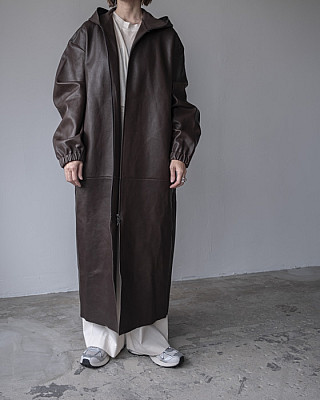 GABRIELA COLL GARMENTS ''NO.275  LEATHER HOODED ZIPPER COAT'' (BROWN)
