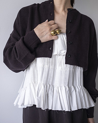 villd / short knit cardigan (Brown)