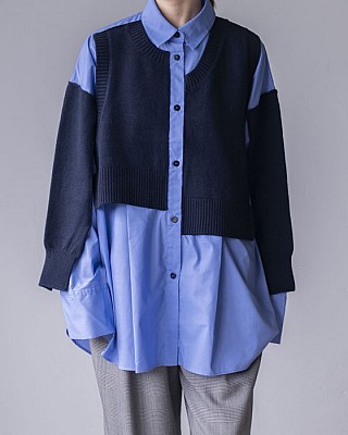 ENFOLD/ KNIT COMBINATION SHIRT