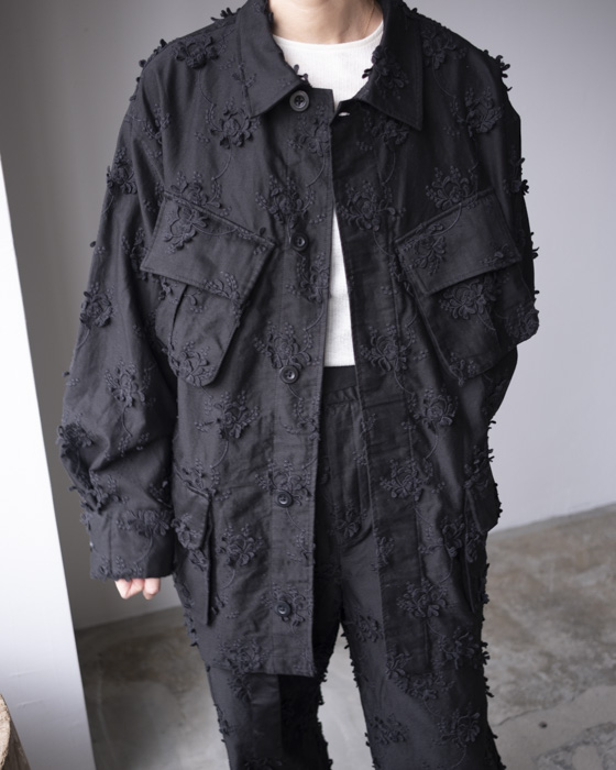 トップス crinkle crinkle 3D embroidery shirts VONIQUE / crinkle crinkle crinkle/ 3D embroidery military shirt